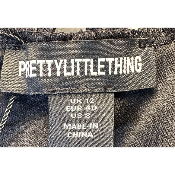 PrettyLittleThing Midi Dress Womens 8 Black Eyelet Crochet Zip Long Sleeves NWT - Picture 10 of 16